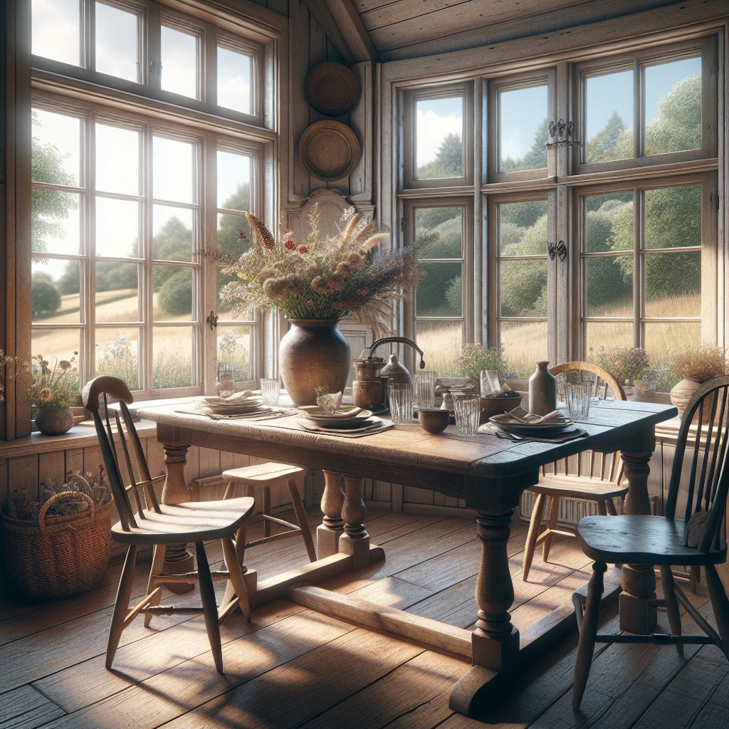 bay window with farmhouse dining table