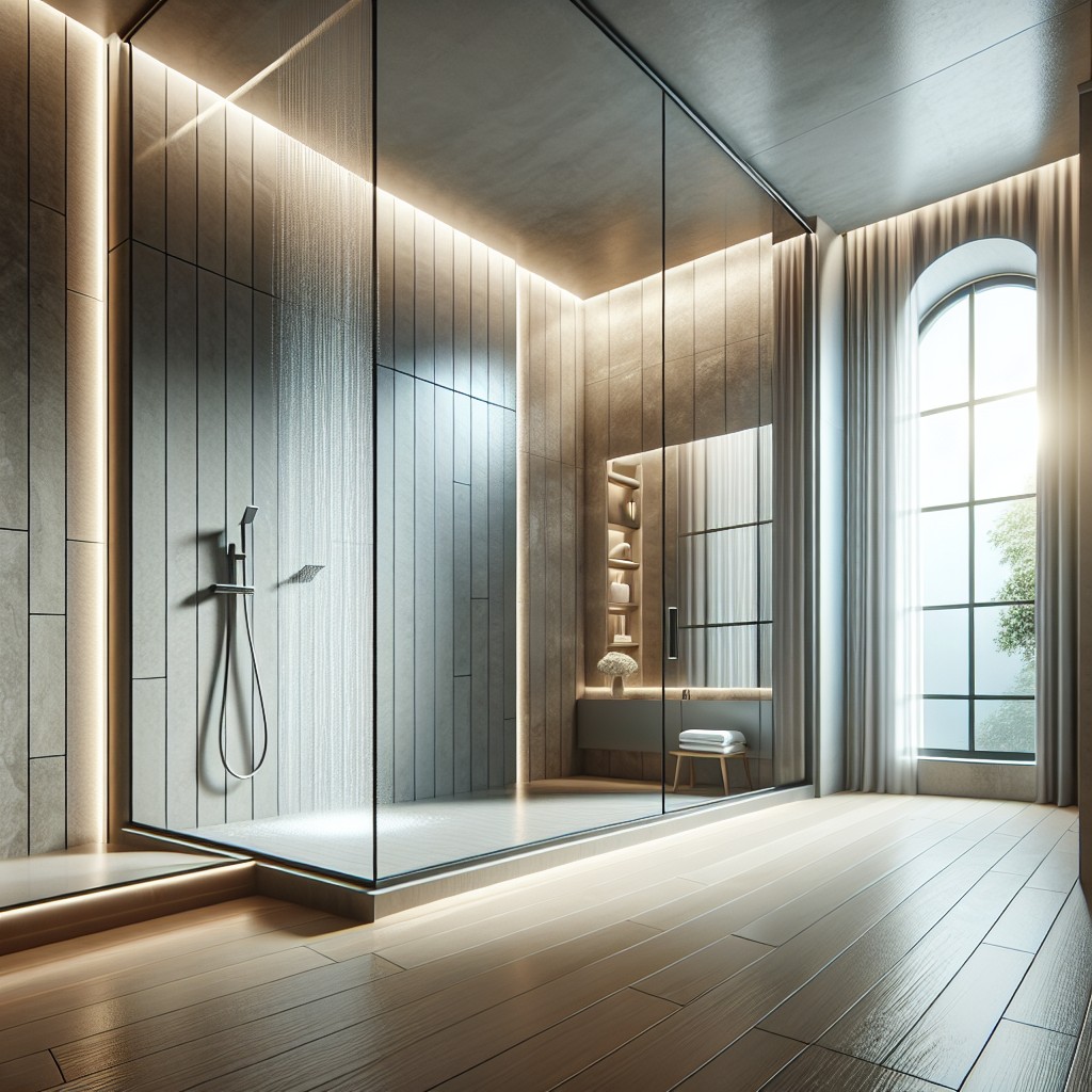 ceiling to floor window in chic walk in shower