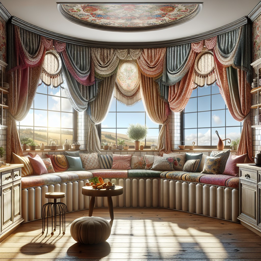 eclectic style window treatments for bay windows