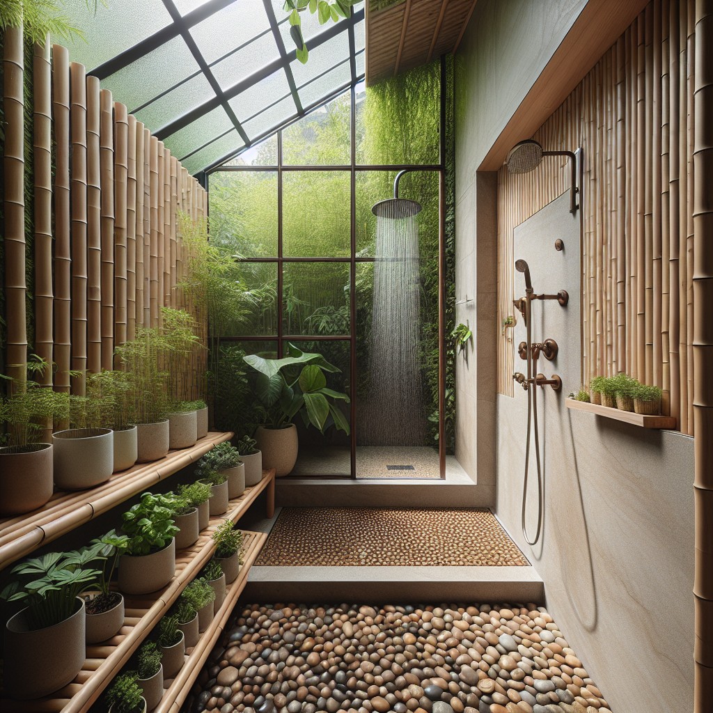 eco style walk in shower with greenhouse window