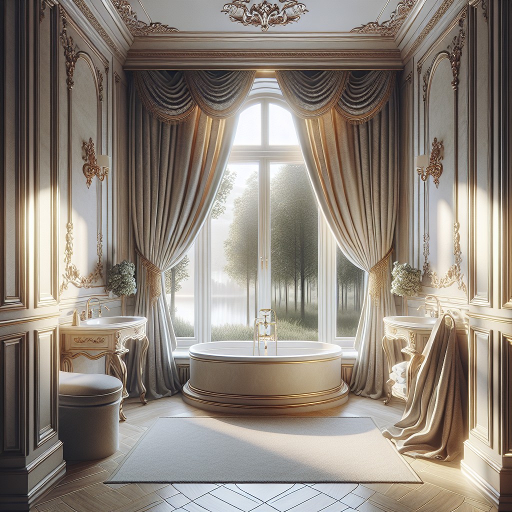 elegant curtains for privacy in bay window bathroom