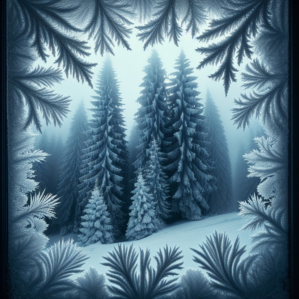 frosted fir trees silhouette