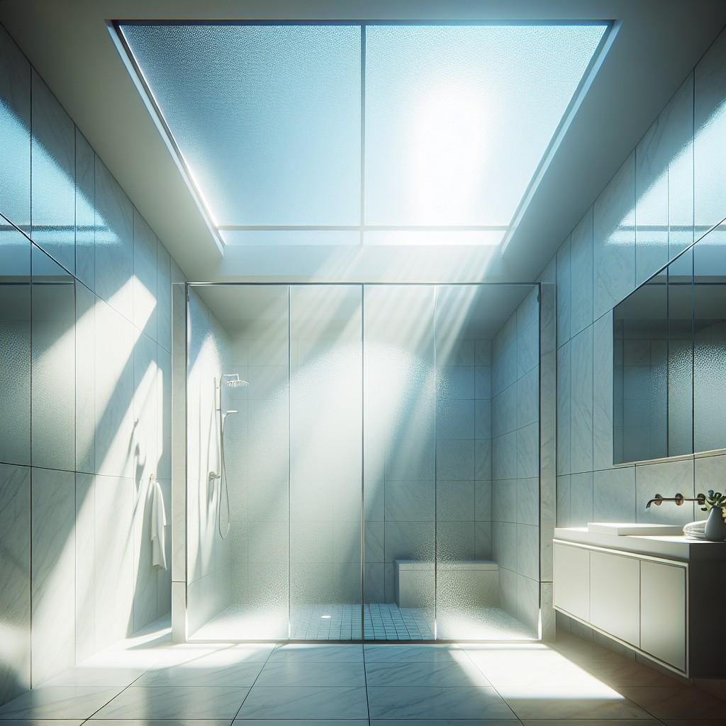 frosted glass shower with skylight