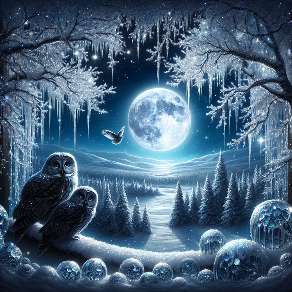 full moon and owls night scene