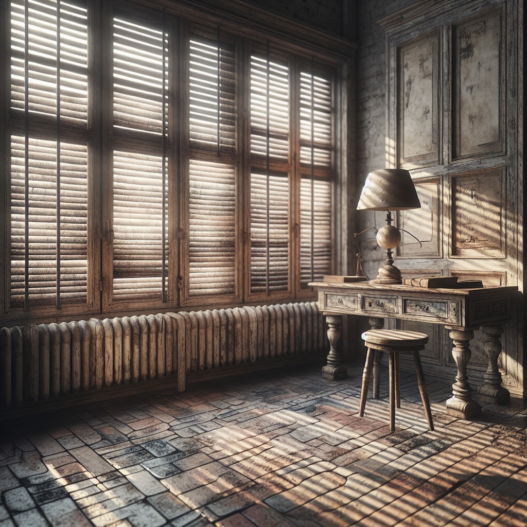 inject a rustic charm with distressed wood blinds