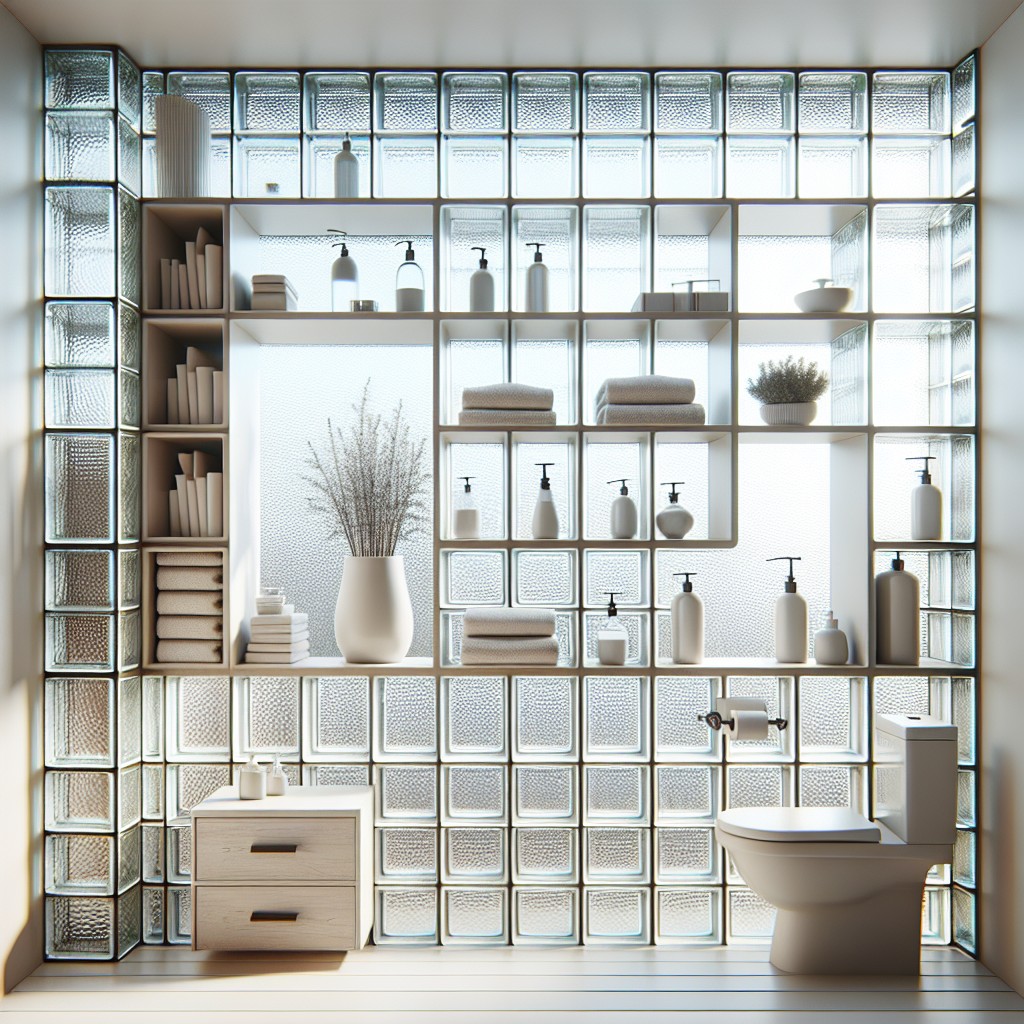 integrated glass block shelving unity