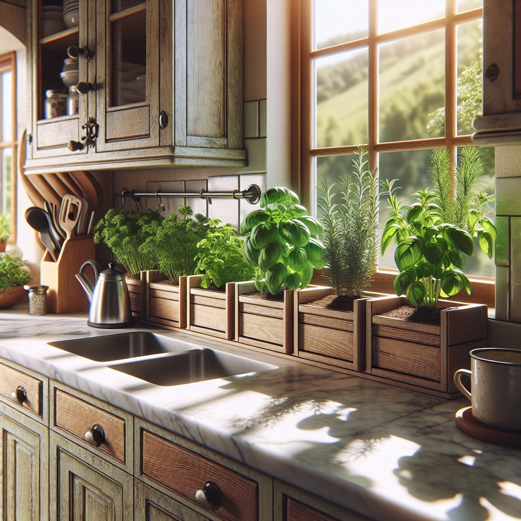 integrated herb garden in kitchen windows