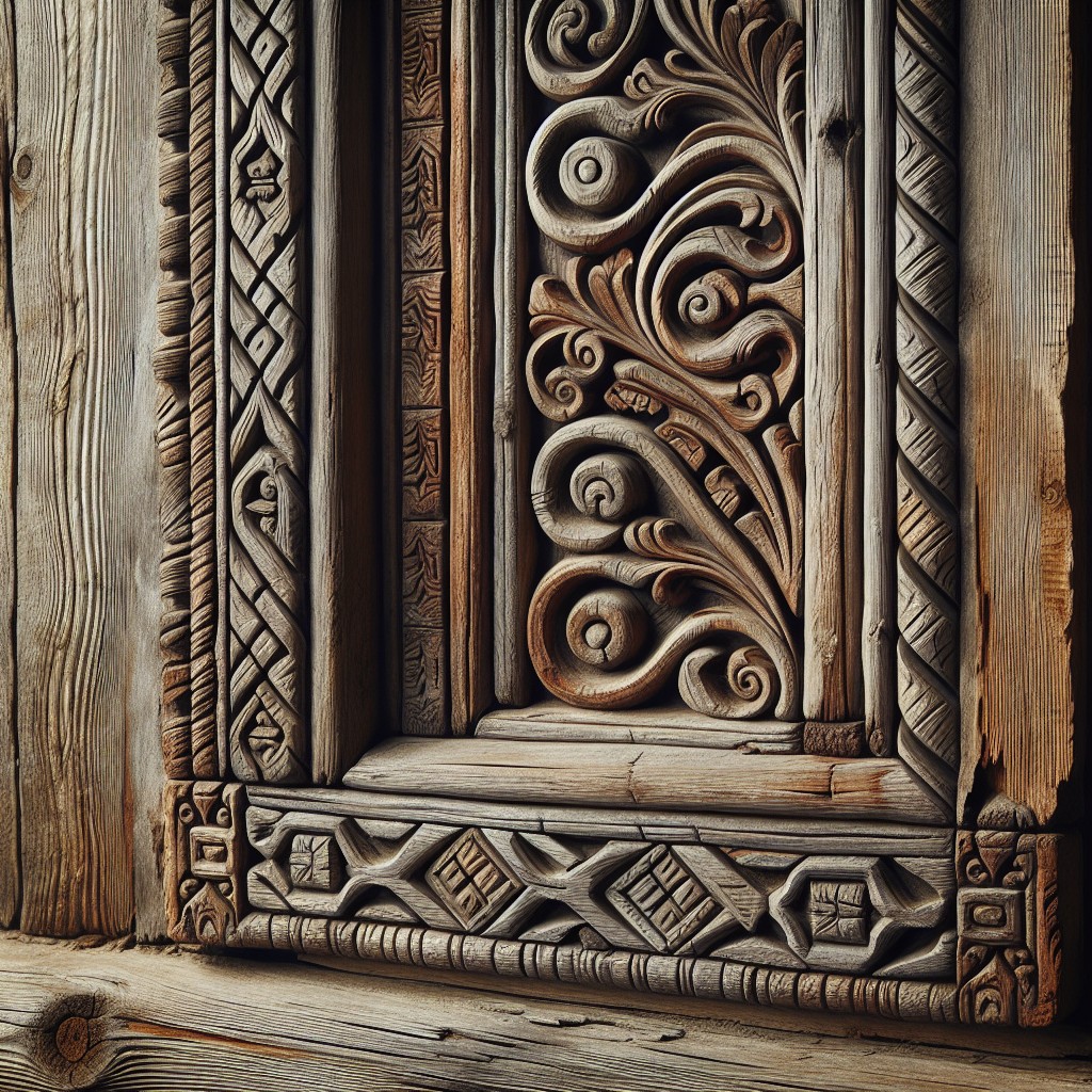 intricate carvings on wooden window trim