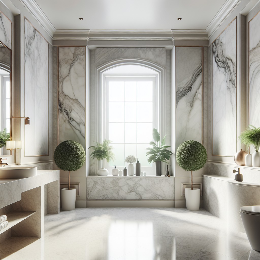 marble ledge for sophisticated bay window bathroom
