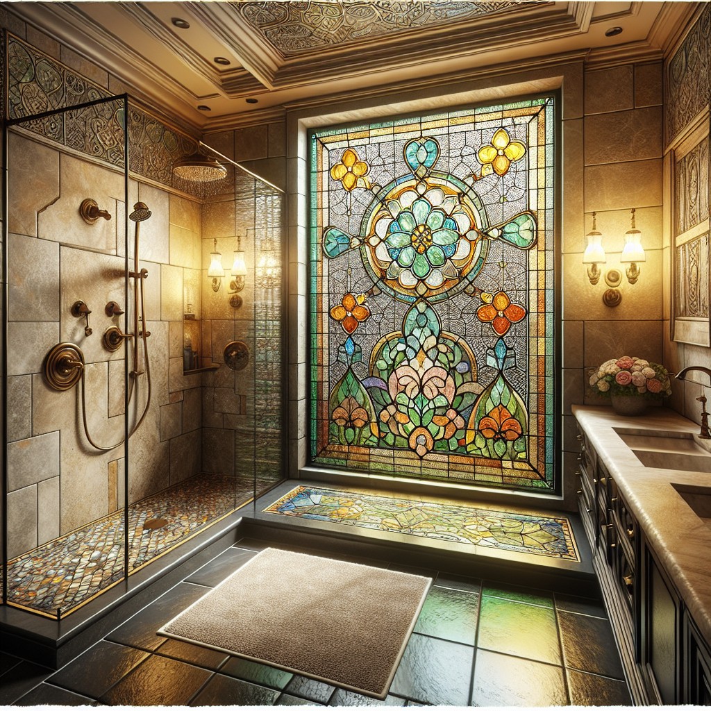 stained glass window in a traditional shower
