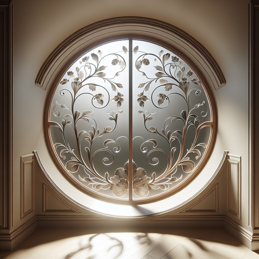 the impact of etched glass as window treatment for half circle windows