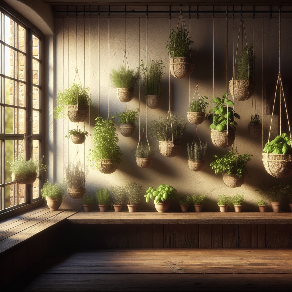 using hanging baskets for windowsill herb garden