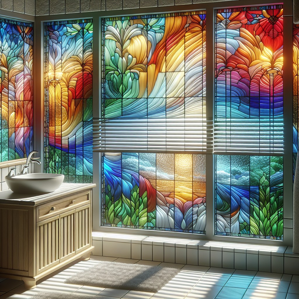 vibrant stained glass style bathroom window panels