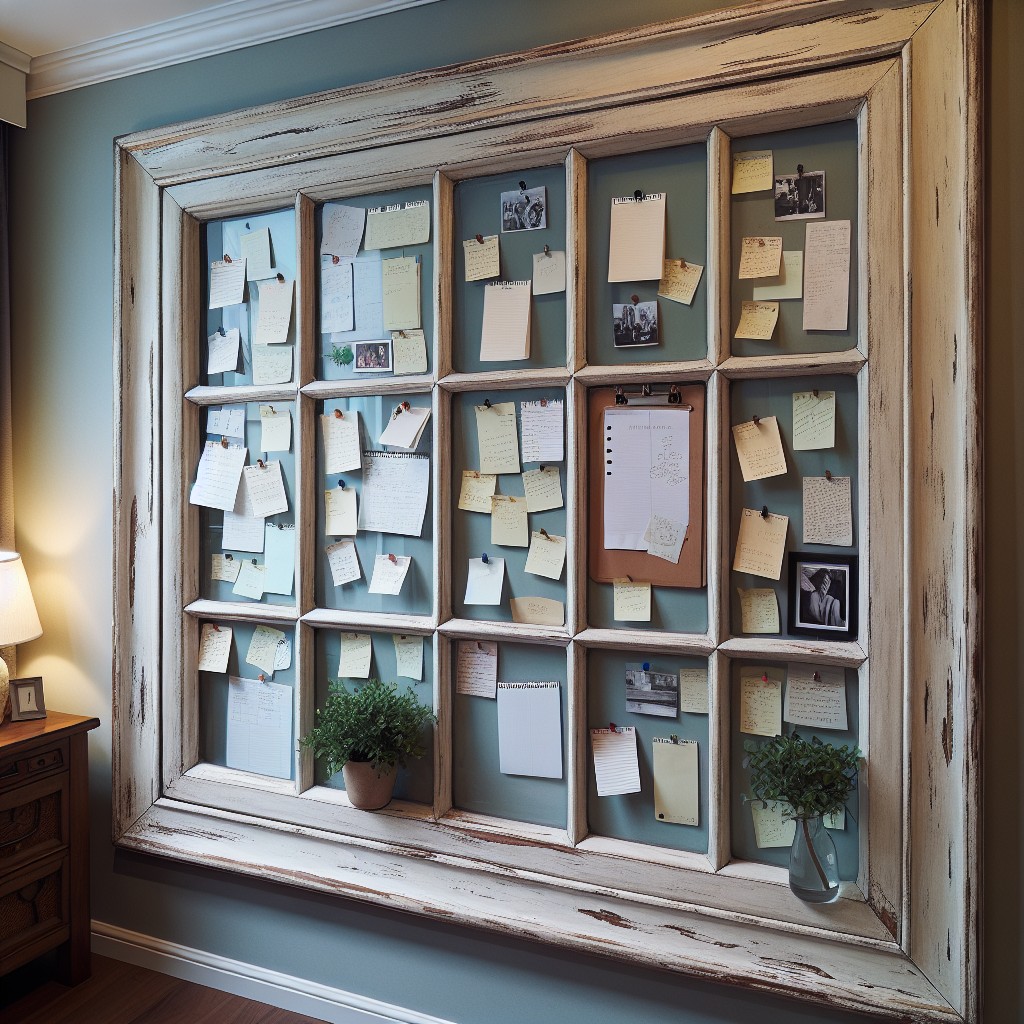 window frame bulletin board for a home office