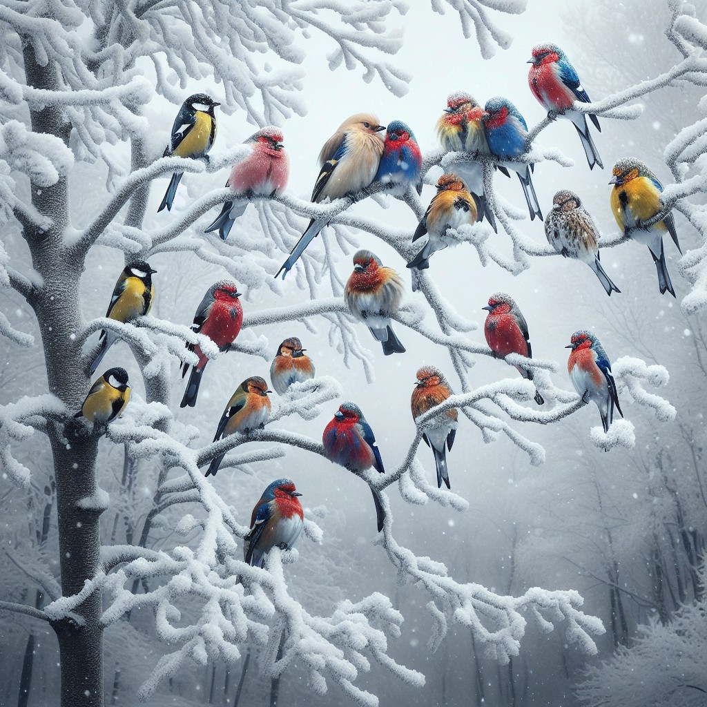 winter birds on branches
