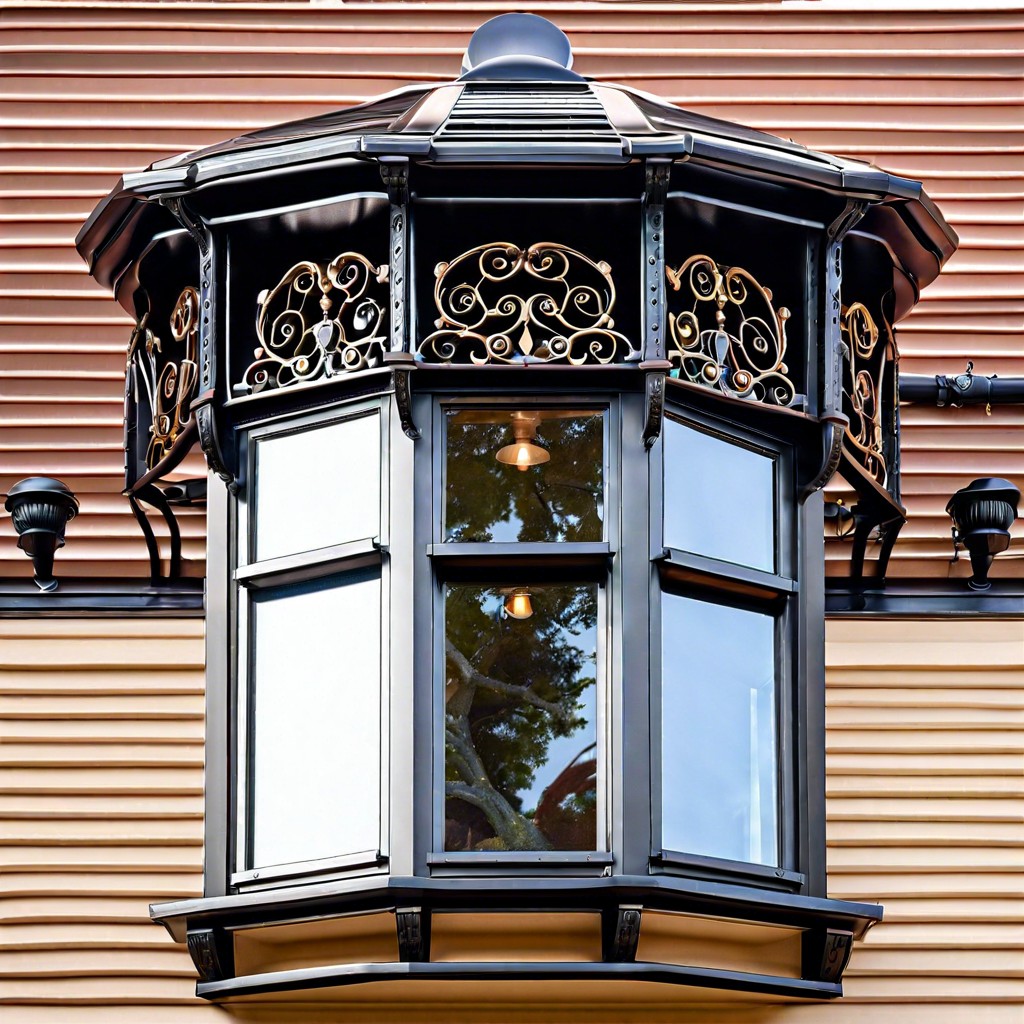23 bay window with wrought iron accents