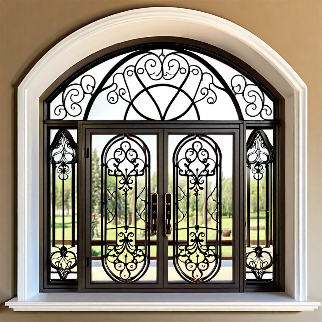 arched window with iron grille overlay