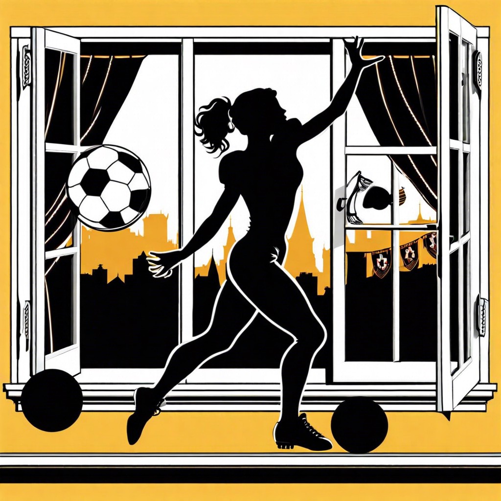 arrange a silhouette scene of a football game or homecoming dance in the window
