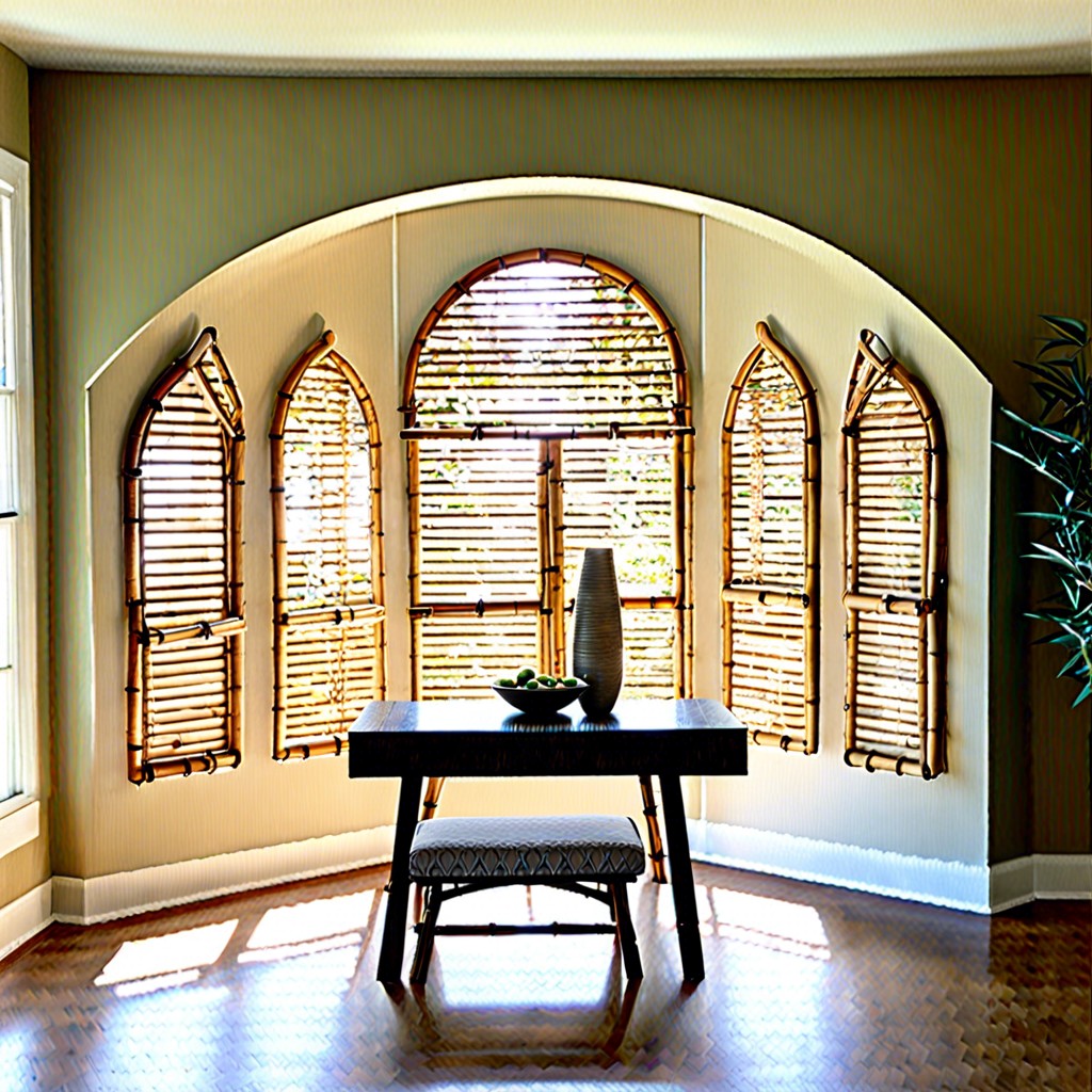bamboo roll up shades below an uncovered arch