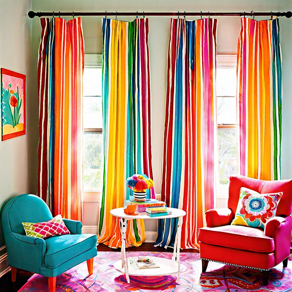 bed sheet curtains repurpose colorful bed sheets as makeshift curtains for a playful look