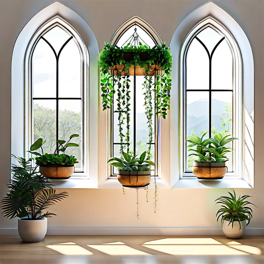 cathedral window frame with suspended planters