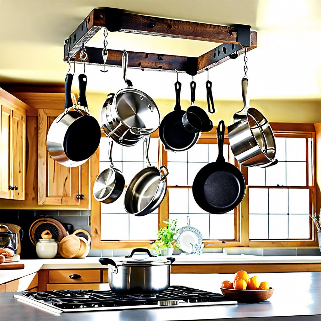 ceiling mounted window pot and pan rack