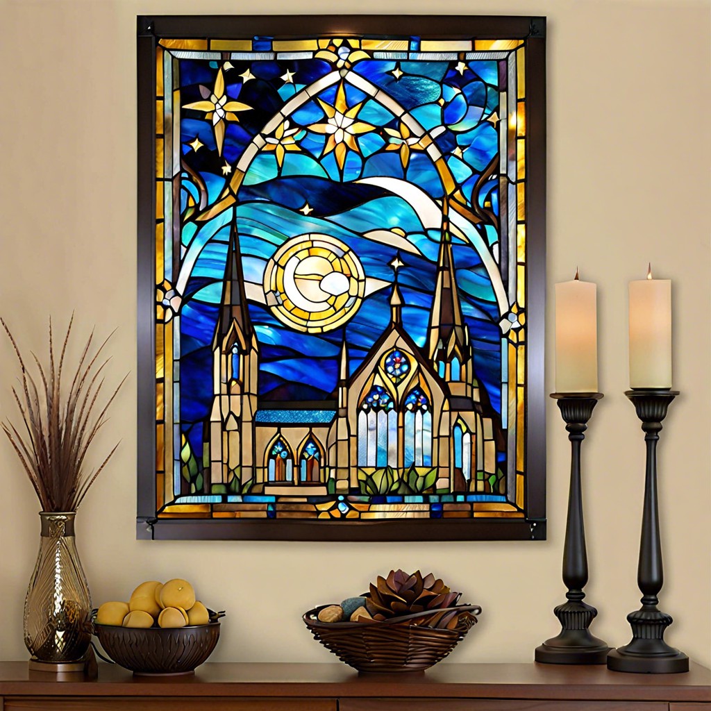 celestial themes stained glass window panel