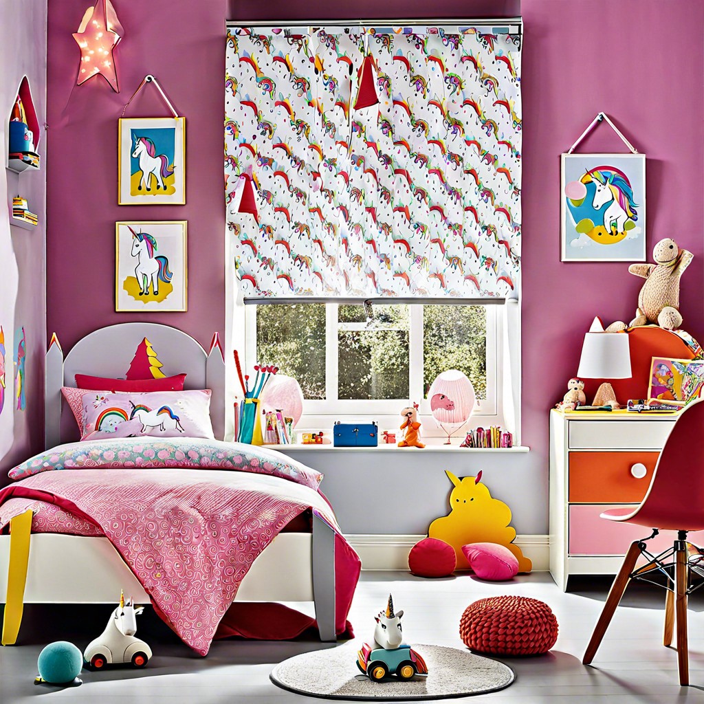 choose a whimsical print for an accent roller blind in a childs bedroom