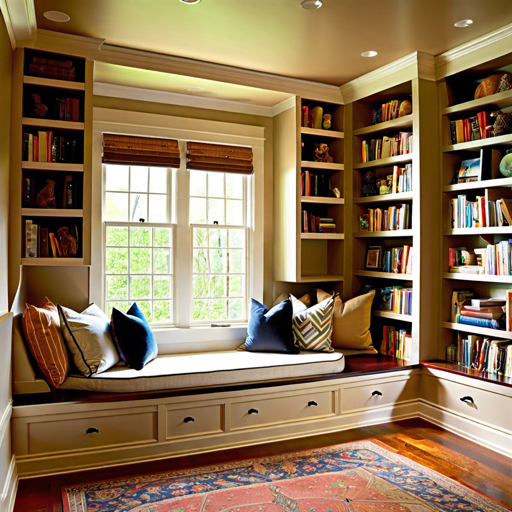 compact library with window seat