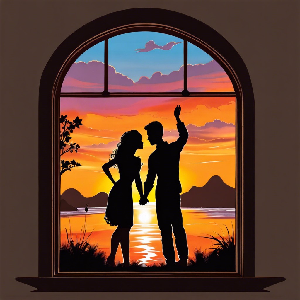 couples silhouettes in sunset views