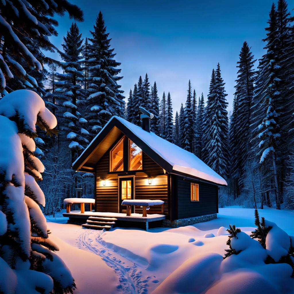cozy cabin in woods scene