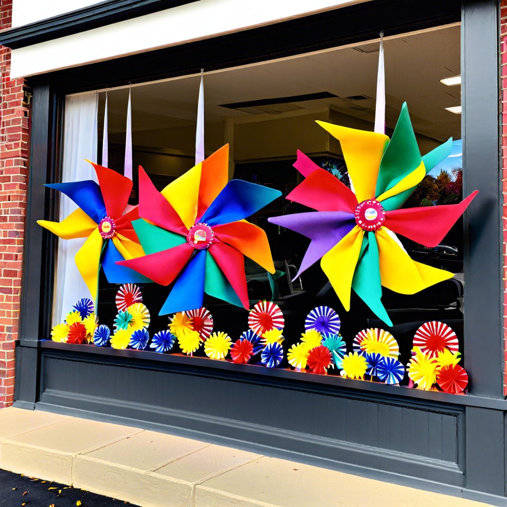 create a dynamic display using twirling pinwheels in team colors
