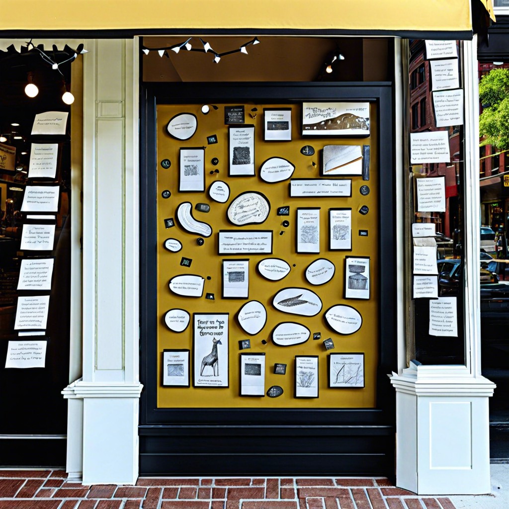 design an interactive display with magnetic words and shapes for passersby to rearrange