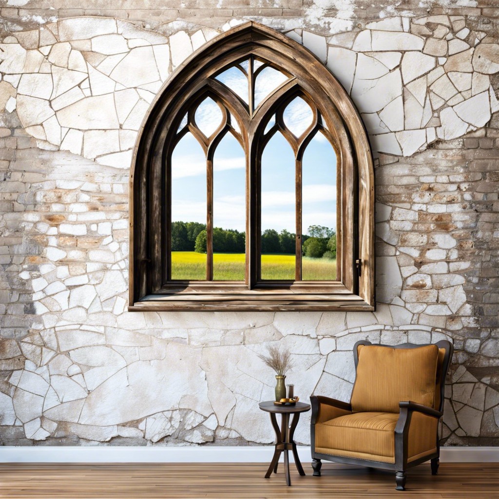 distressed wood cathedral window silhouette