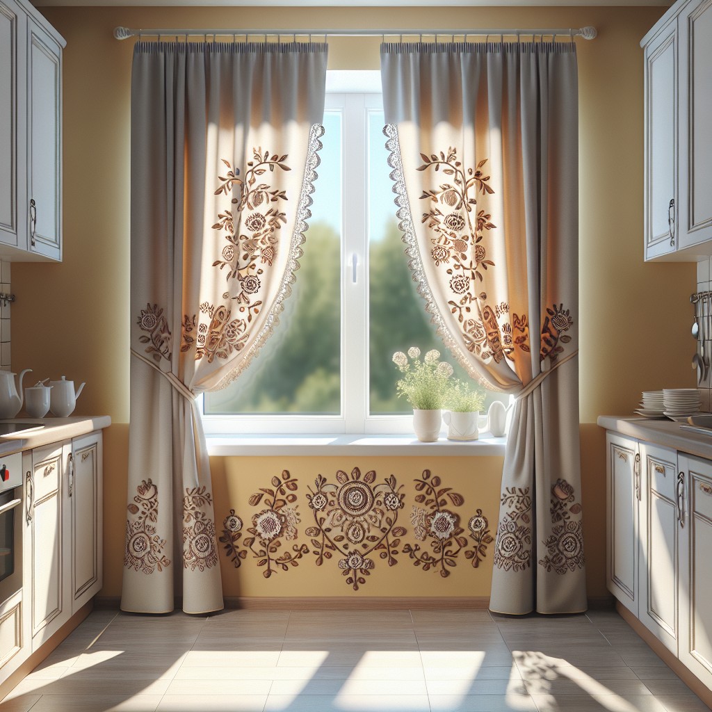 embroidered cafe curtains for a touch of charm in the kitchen