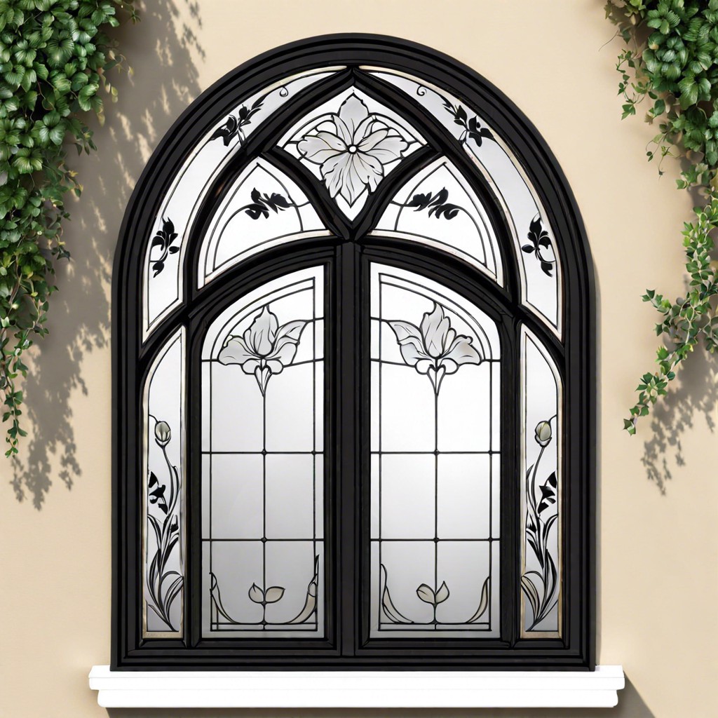 etched glass overlays for an elegant arched window solution