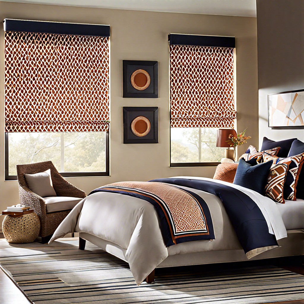 experiment with geometric print roller shades for a contemporary vibe