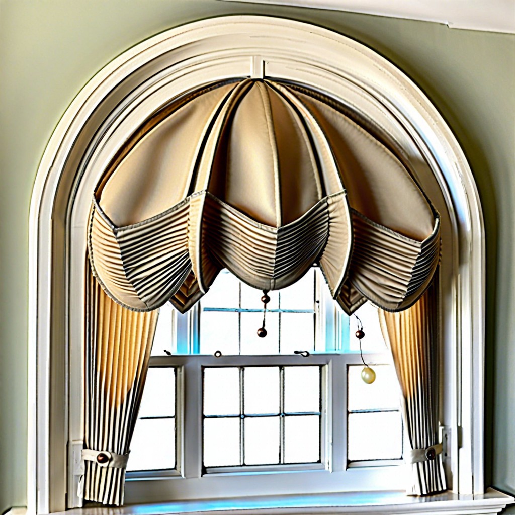 fixed pleated balloon shades for a vintage arch look