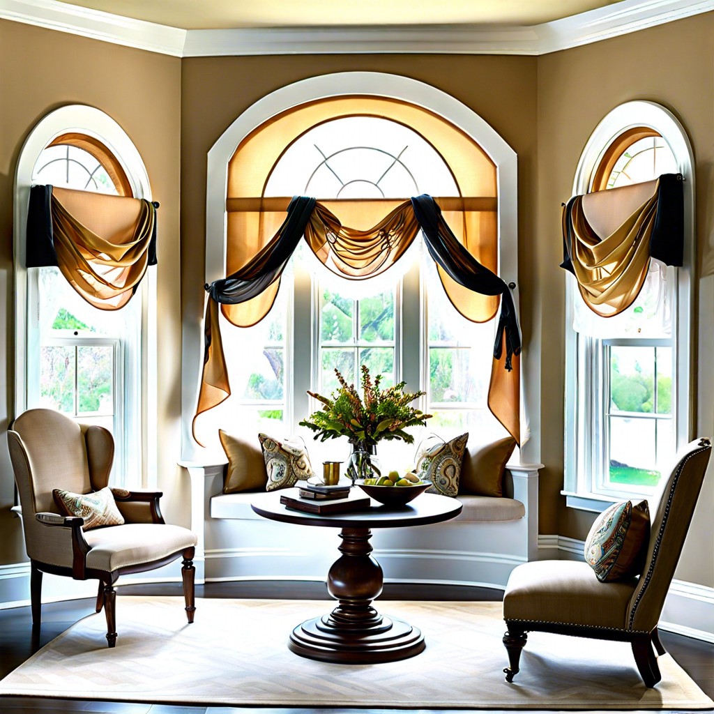 flowing sheer scarf valances accentuating arched contours