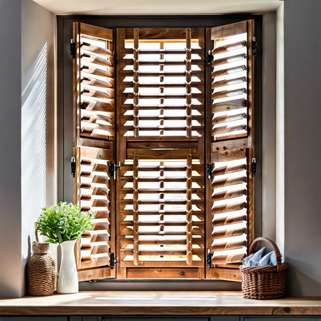 hinged cafe style wooden shutters