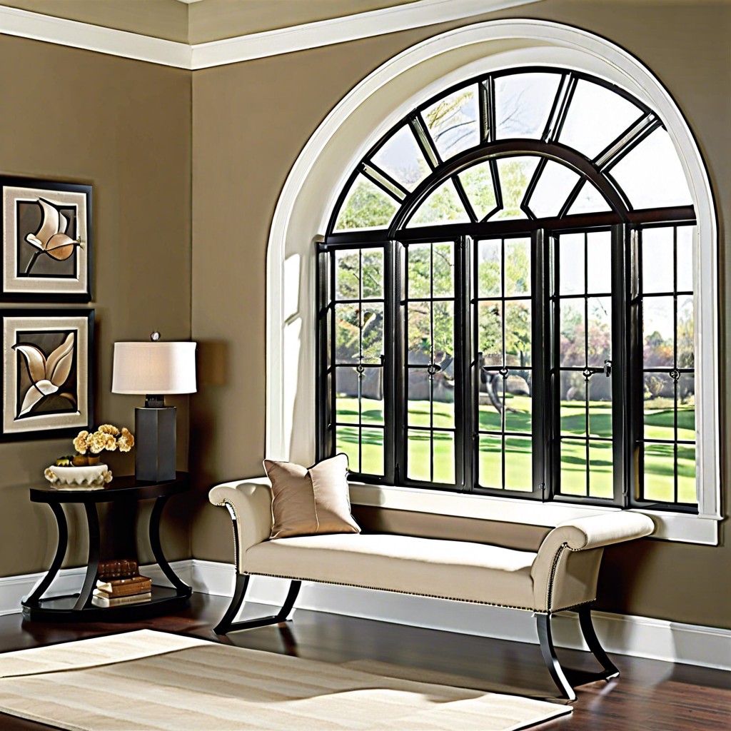 hinged swinging panels for controlled arched window exposure