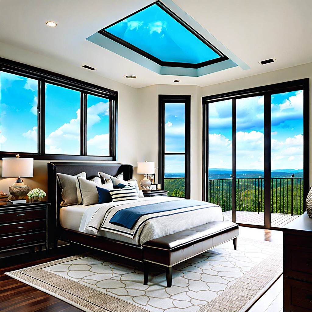 implement a sky blue ceiling and matching window tint for an open skies effect
