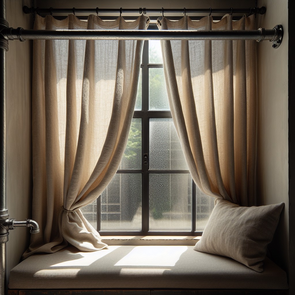 industrial pipe rod with linen drapes