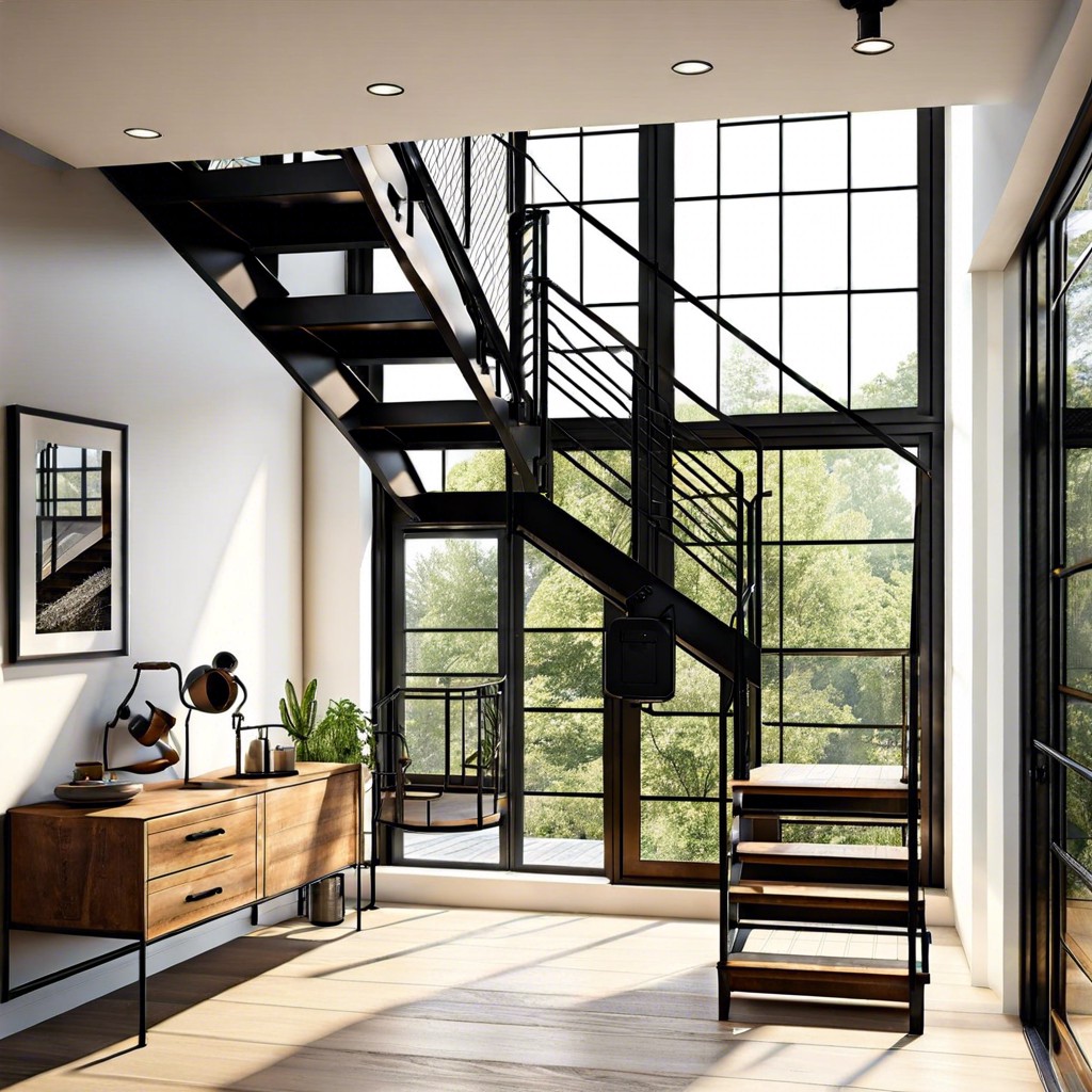 industrial style metal frame staircase window