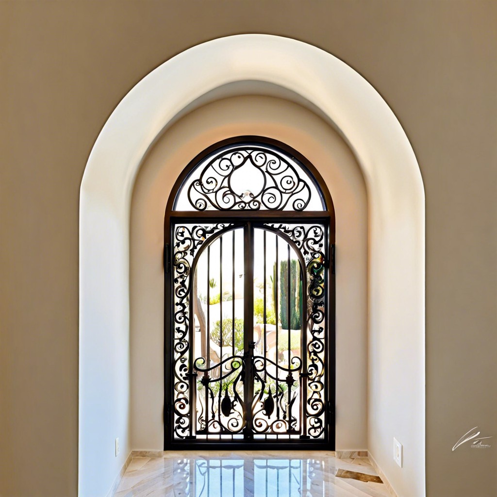 ironwork grills over arched windows for mediterranean vibes