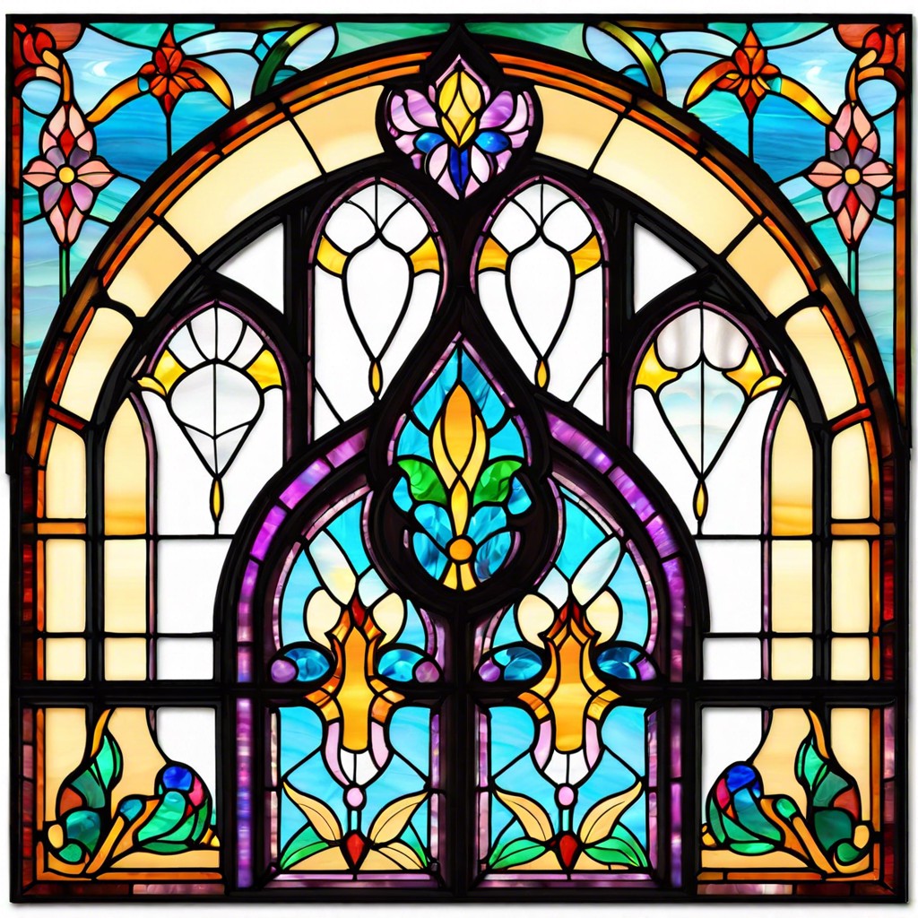 jewel toned stained appliques for arched window artistry