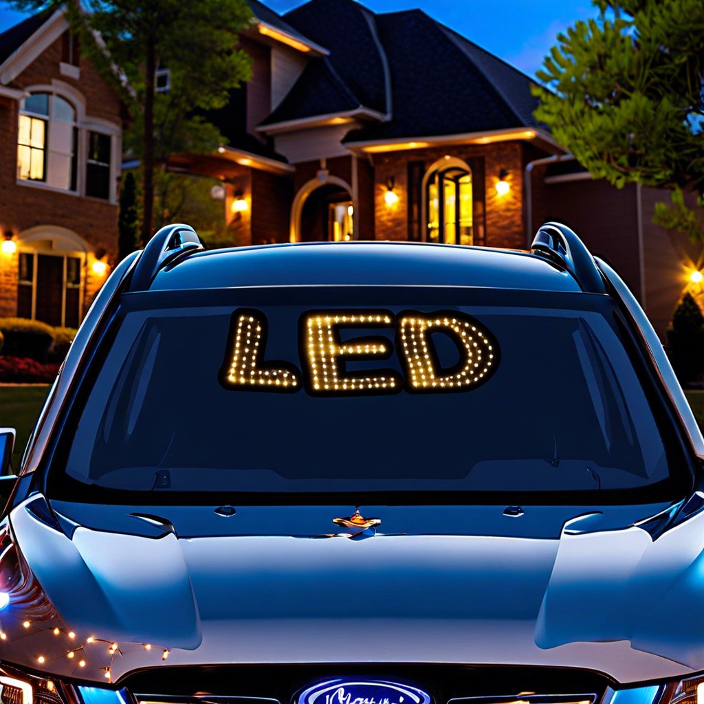 led lit graduation messages on car windows