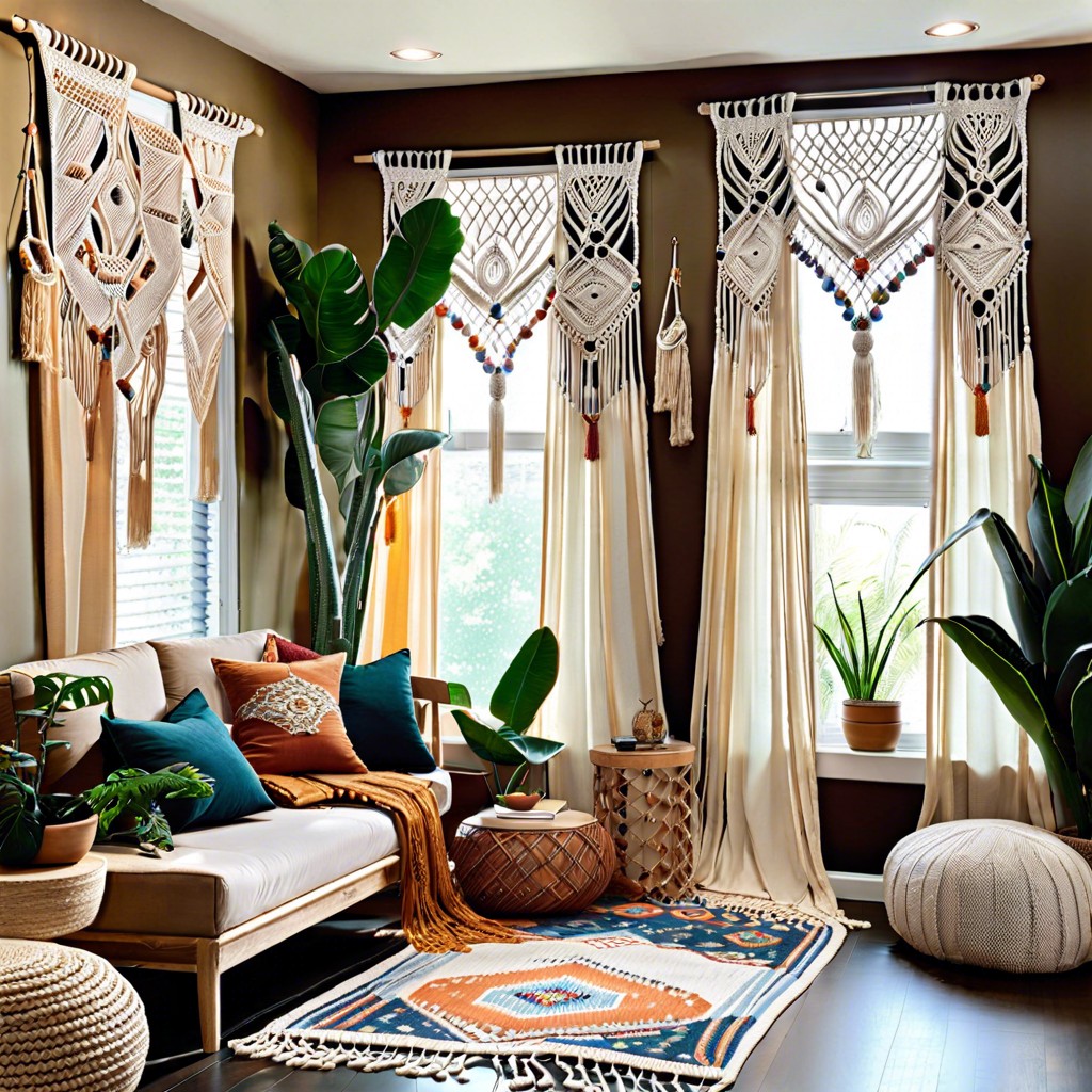 macrame or beaded curtains for a boho touch