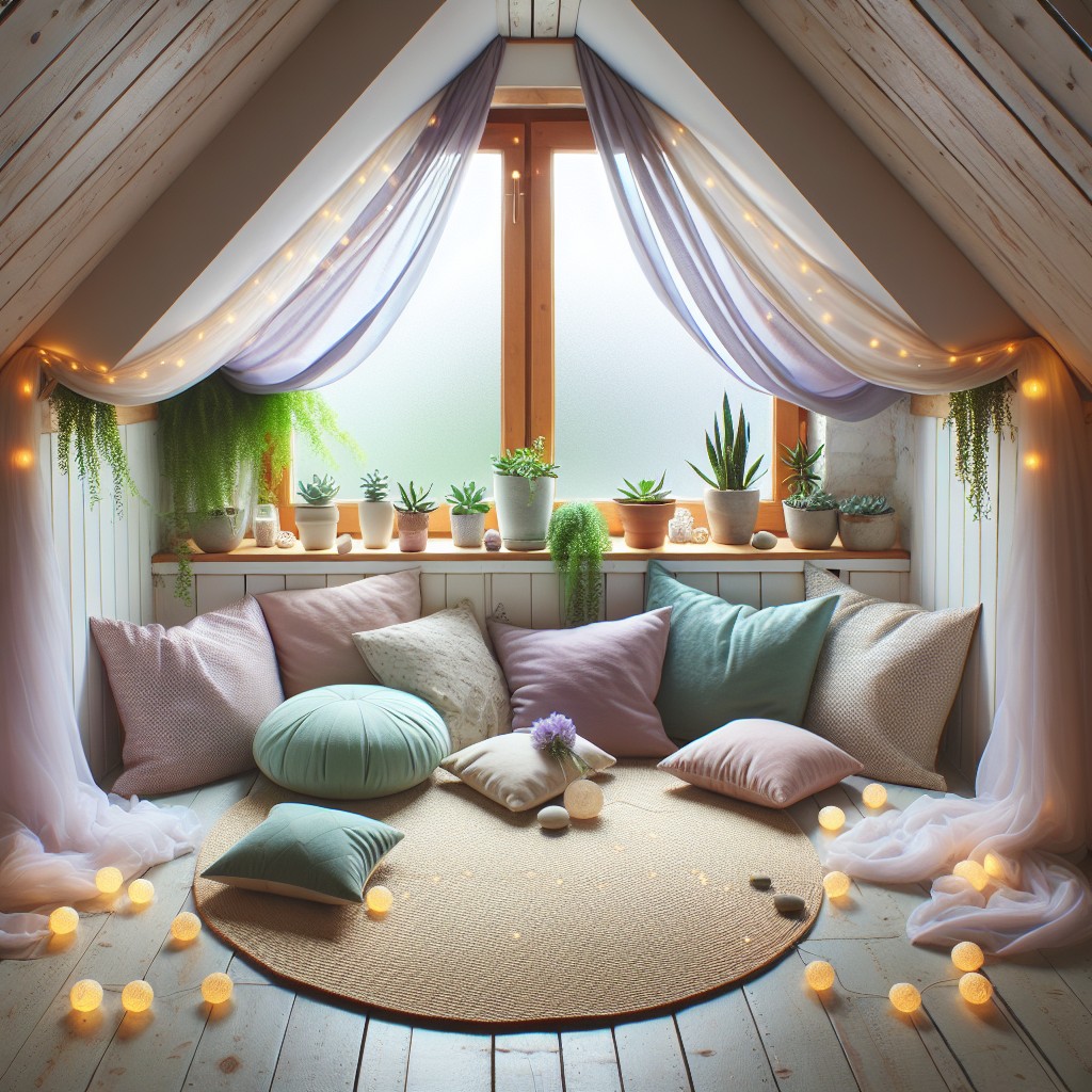 meditation area with floor cushions and serene decor