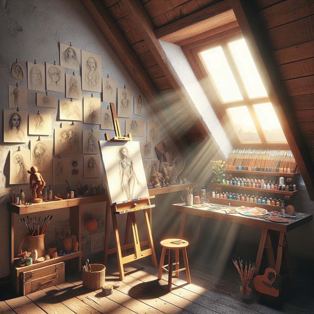 mini art studio with easel and natural light for painters